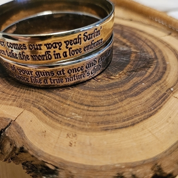 Song Lyrics Bracelets Two Stamped Metal Bangles Born To Be Wild - Picture 3 of 13